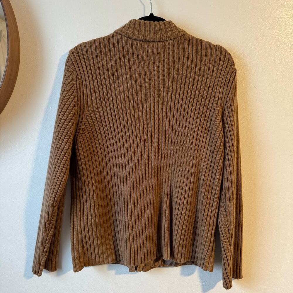 Vintage Jennifer Moore Brown Ribbed Knit Zip Sweater XL Mock Neck - Picture 4 of 5